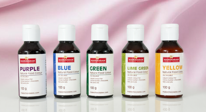Natural Food Oil Soluble Colour for Chocolate and Cocoa Butter 100g Bottle - Set of 11 Colours
