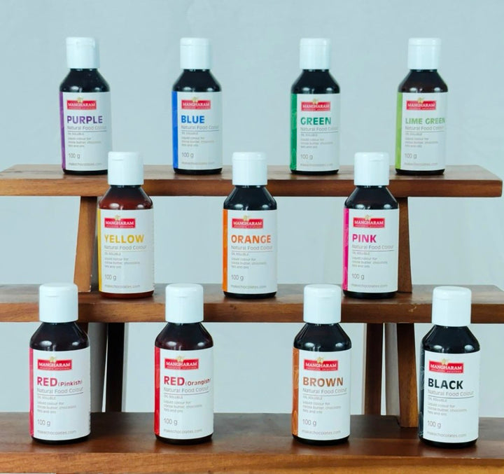 Natural Food Oil Soluble Colour for Chocolate and Cocoa Butter 100g Bottle - Set of 11 Colours