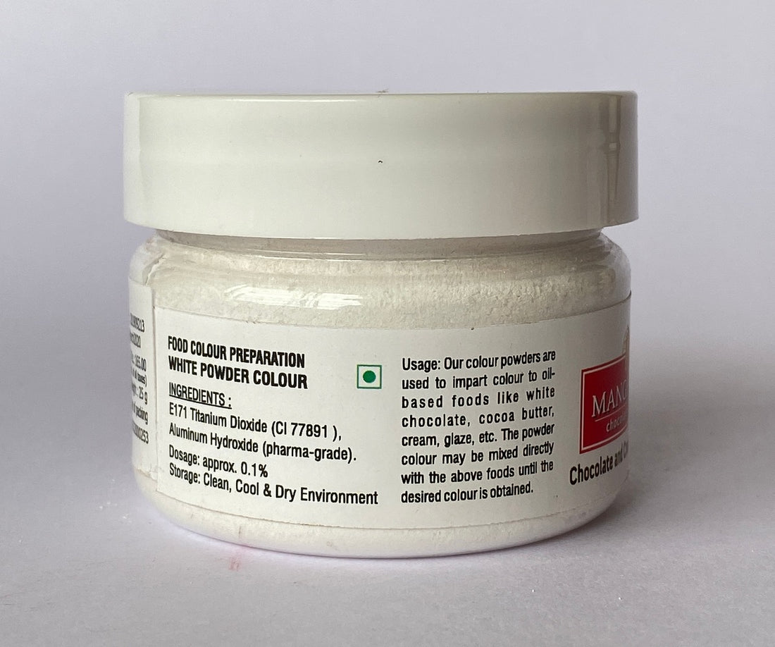 Mangharam Chocolate Colour WHITE - 25 gms Jar - Mangharam Chocolate Solutions