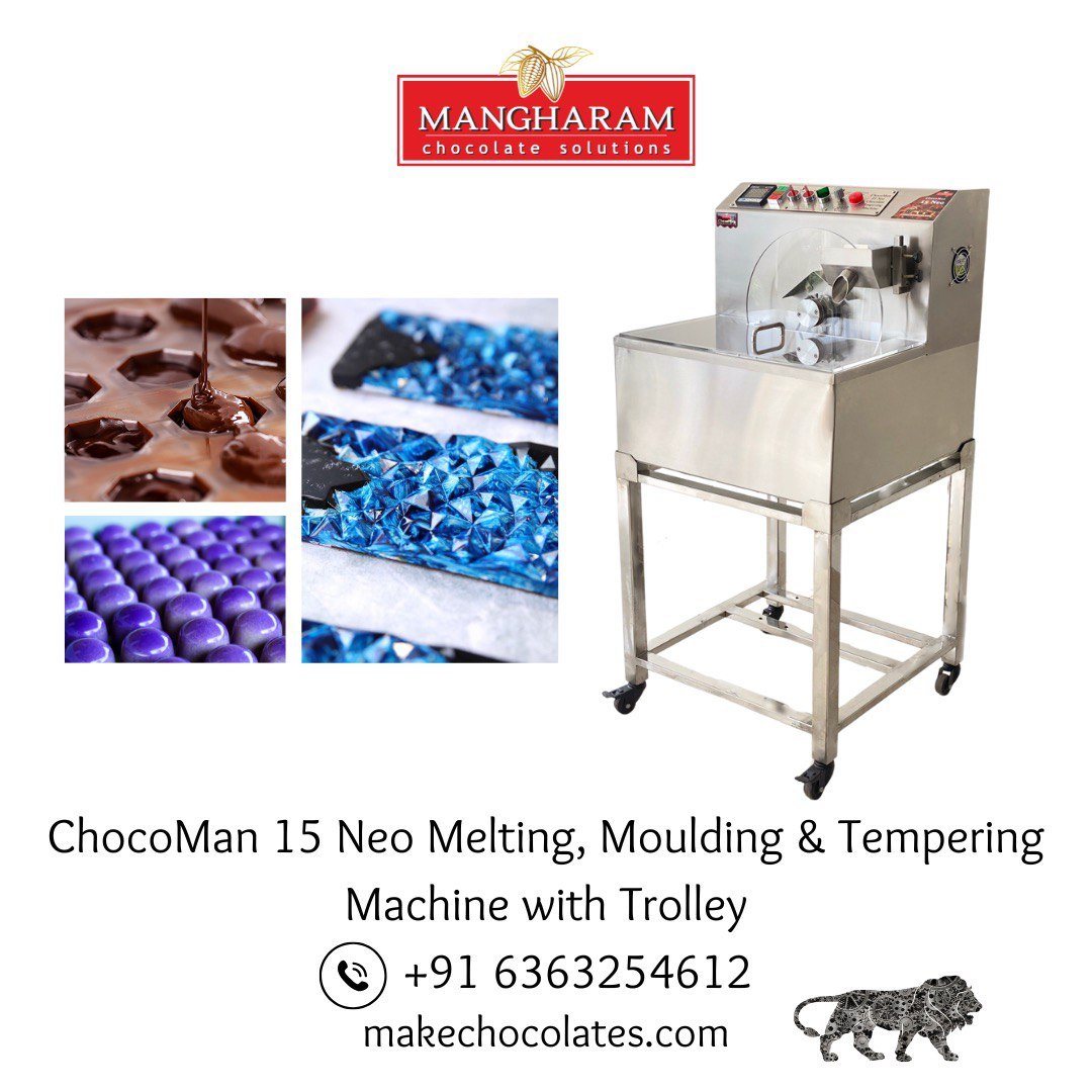 ChocoMan 15 Neo Chocolate tempering machine on trolley 15 kg capacity from Mangharam