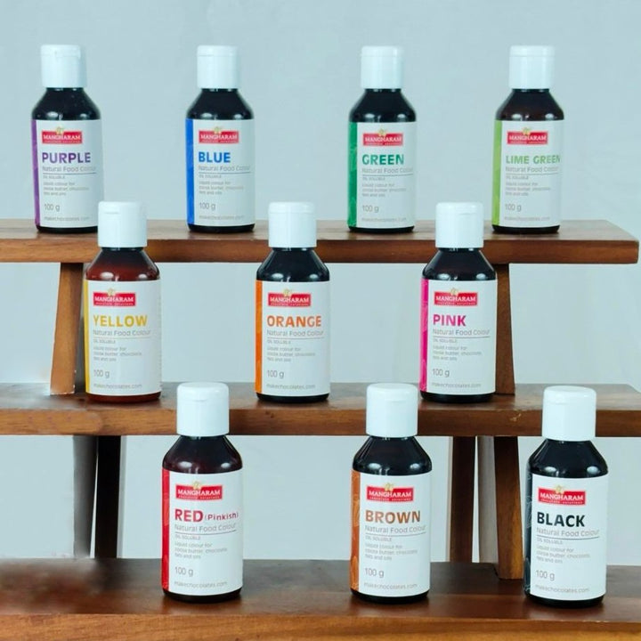 Natural Food Oil Soluble Colour for Chocolate and Cocoa Butter 100g Bottle - Set of 11 Colours