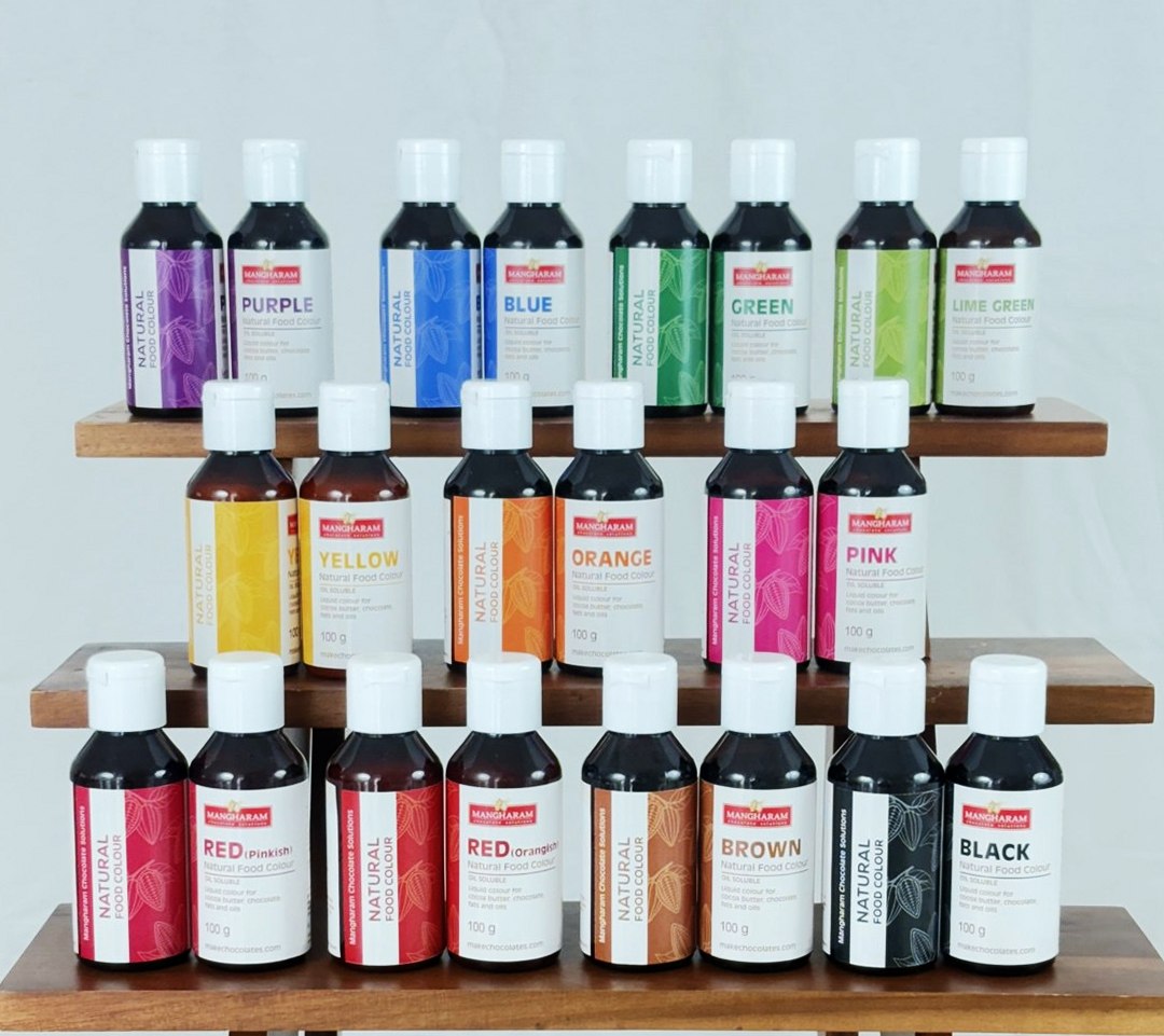 Natural Food Oil Soluble Colour for Chocolate and Cocoa Butter 100g Bottle - Set of 11 Colours