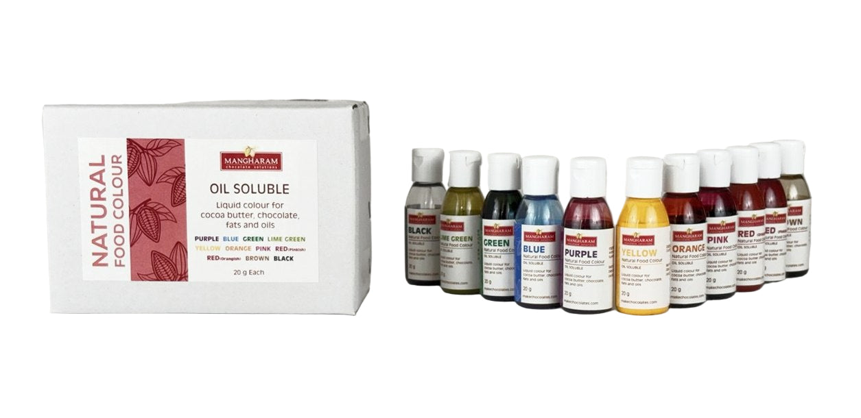 Natural Food Oil Soluble Colour for Chocolate and Cocoa Butter 20g Bottle - Set of 11 Colours