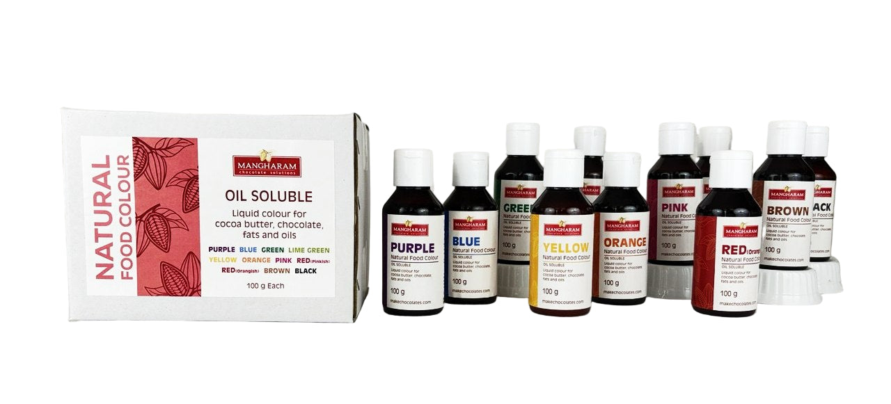 Natural Food Oil Soluble Colour for Chocolate and Cocoa Butter 100g Bottle - Set of 11 Colours