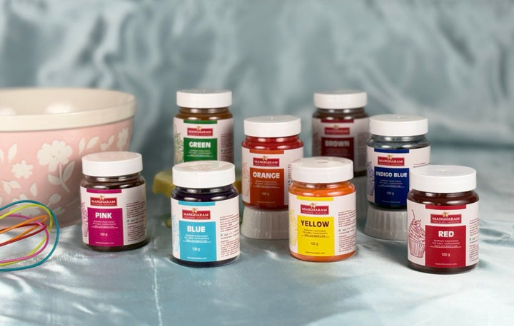 Mangharam Synthetic Food Colour Powder 100g x 8 colours combo for Bakery, Cake, Sugar Confectionery