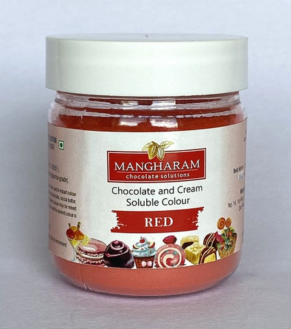 Mangharam Chocolate Colour RED - 25 gms Jar - Mangharam Chocolate Solutions