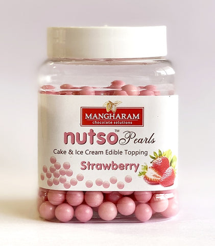 Mangharam NUTSO Pearls Cake Ice Cream Toppings STRAWBERRY - 100g Jar - Mangharam Chocolate Solutions