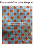 Imported Chocolate Wrapping Foil - Sliver with Orange Polka Dots